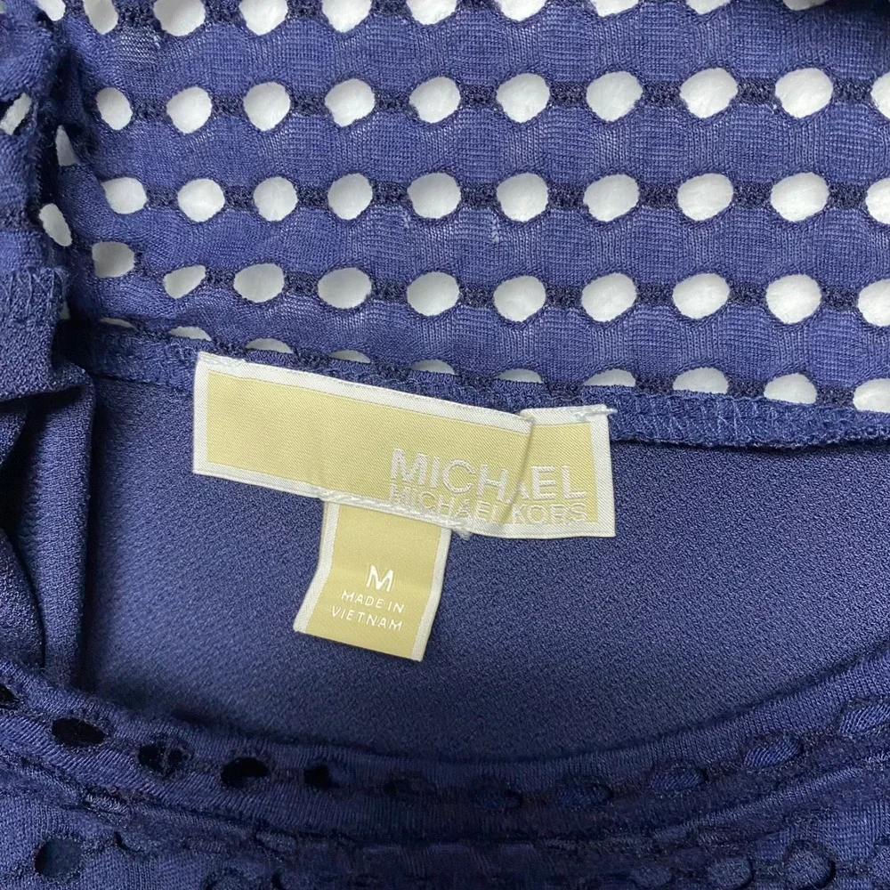 Michael‎ Kors Navy Blue Eyelet Laser Cut Shift Dress Short Sleeve Crew Neck M